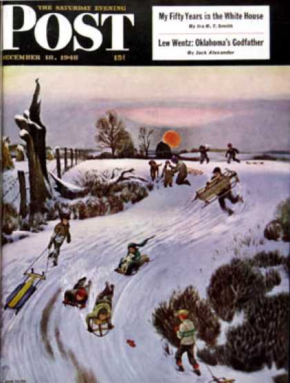Saturday Evening Post - 1948-12-18: Sledding by Sunset (John Falter)
