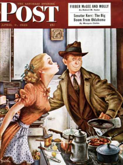 Saturday Evening Post - 1949-04-09: Before Dinner Kiss? (Constantin Alajalov)