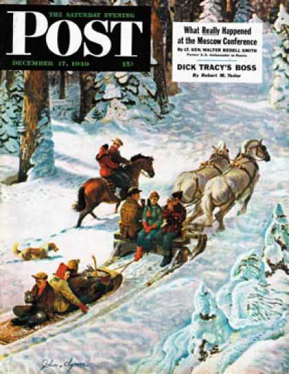 Saturday Evening Post - 1949-12-17: Winter Sleigh Ride (John Clymer)