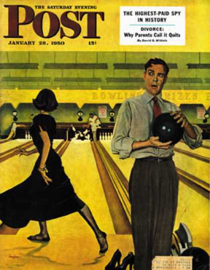 Saturday Evening Post - 1950-01-28: Bowling Strike (George Hughes)
