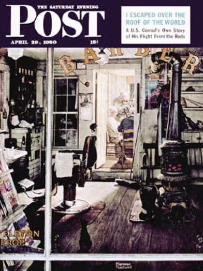 Saturday Evening Post - 1950-04-29: "Shuffleton's Barbershop" (Norman Rockwell)