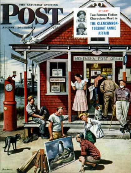 Saturday Evening Post - 1950-08-26: Coastal Postal Office (Stevan Dohanos)