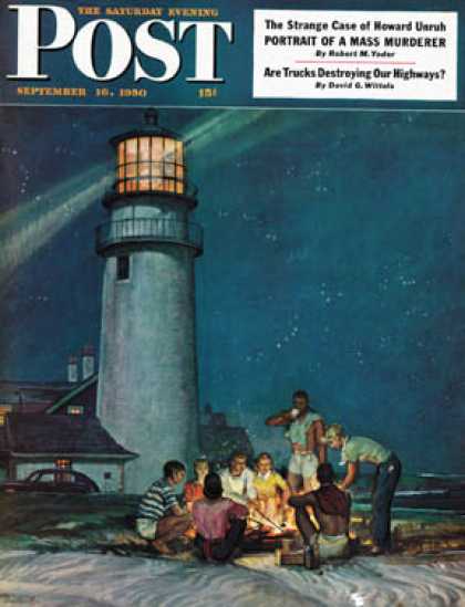 Saturday Evening Post - 1950-09-16: Beach Bonfire (Mead Schaeffer)