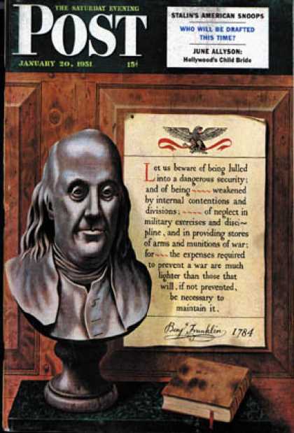 Saturday Evening Post - 1951-01-20: Benjamin Franklin - bust and quote (John Atherton)