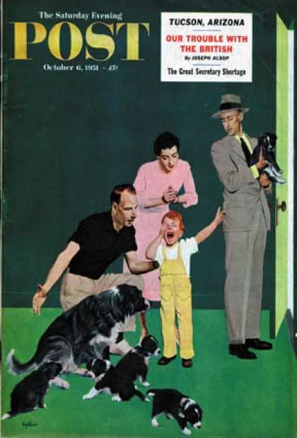 Saturday Evening Post - 1951-10-06: Puppy Sale (George Hughes)