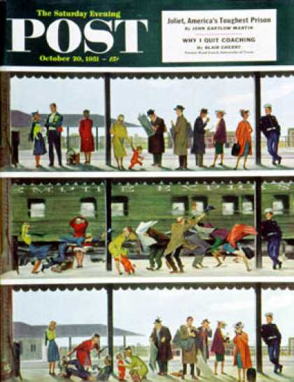 Saturday Evening Post - 1951-10-20: Commuter Train (Thornton Utz)