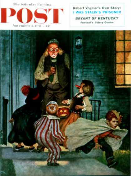 Saturday Evening Post - 1951-11-03: Tricking Trick-Or-Treaters (Amos Sewell)