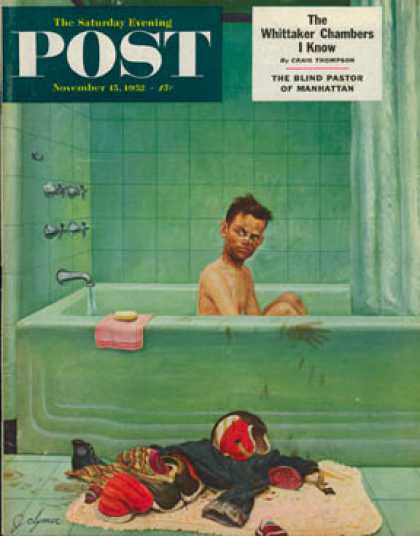 Saturday Evening Post - 1952-11-15: Quarterback in the Tub (John Clymer)