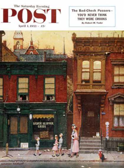 Saturday Evening Post - 1953-04-04: "Walking to Church" (Norman Rockwell)