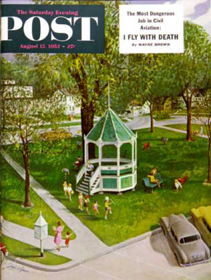 Saturday Evening Post - 1953-08-15: Town Green (John Clymer)