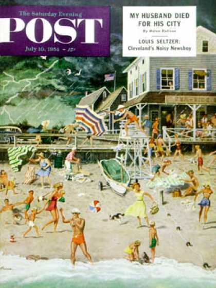 Saturday Evening Post - 1954-07-10: Thunderstorm at the Shore (Ben Kimberly Prins)