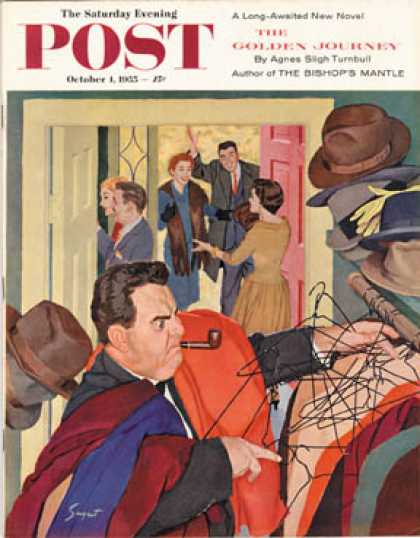 Saturday Evening Post - 1955-10-01: Tangled Coat Hangers (Richard Sargent)