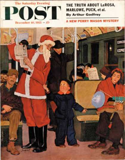 Saturday Evening Post - 1955-12-10: Giving Santa His Seat (Richard Sargent)