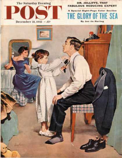 Saturday Evening Post - 1955-12-31: Fixing Father's Tie (George Hughes)