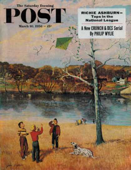 Saturday Evening Post - 1956-03-10: Kite in the Tree (John Clymer)