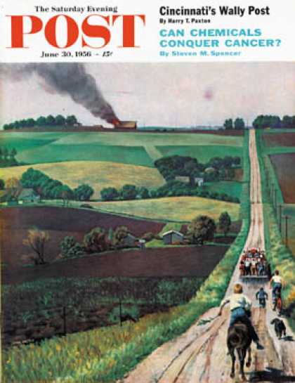 Saturday Evening Post - 1956-06-30: Chasing the Fire Truck (John Falter)