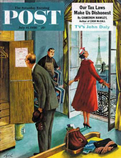 Saturday Evening Post - 1956-07-14: Paris Hotel (Constantin Alajalov)