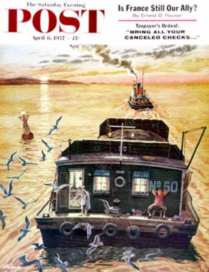 Saturday Evening Post - 1957-04-06: Barges (Ben Kimberly Prins)
