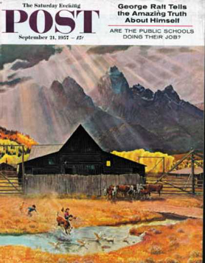 Saturday Evening Post - 1957-09-21: Ride 'Em Cowboy (John Clymer)