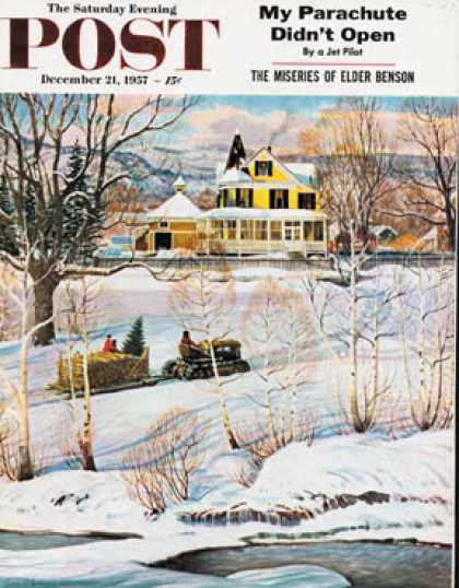 Saturday Evening Post - 1957-12-21: Bringing Home the Tree (John Clymer)