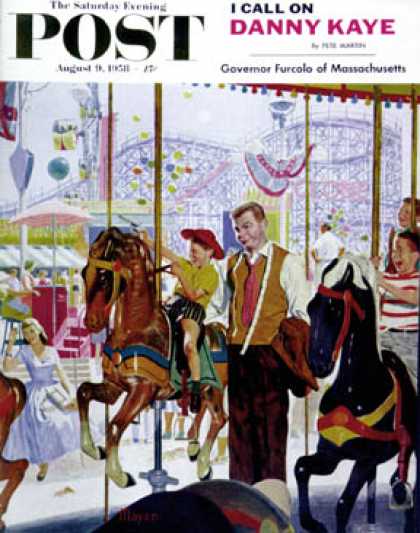 Saturday Evening Post - 1958-08-09: Amusement Park Carousel (Earl Mayan)