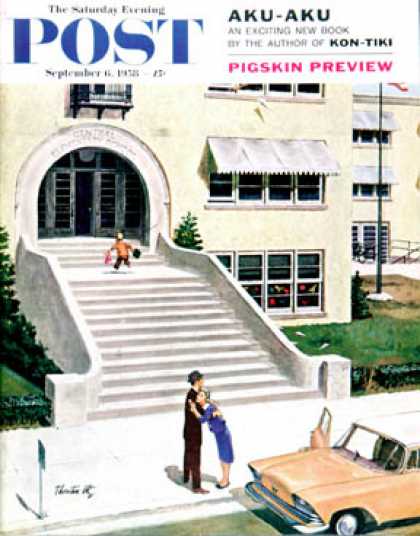 Saturday Evening Post - 1958-09-06: First day of school (Thornton Utz)
