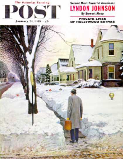 Saturday Evening Post - 1959-01-24: Snowy Ambush (John Falter)