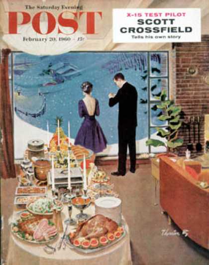 Saturday Evening Post - 1960-02-20: Snow Buffet Party (Thornton Utz)