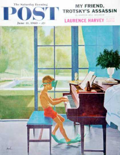 Saturday Evening Post - 1960-06-11: Poolside Piano Practice (George Hughes)