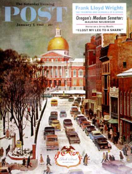 Saturday Evening Post - 1961-01-07: Park Street, Boston (John Falter)