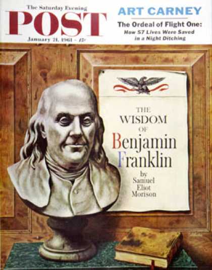 Saturday Evening Post - 1961-01-21: Benjamin Franklin, bust (John Atherton)