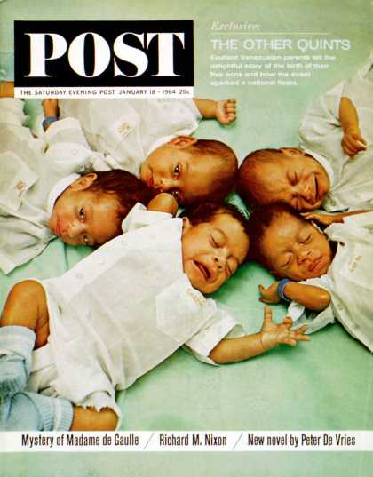 Saturday Evening Post - 1964-01-18: Prieto Quintuplets (Lynn Pelham)