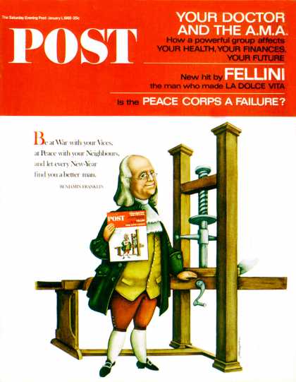 Saturday Evening Post - 1966-01-01: Franklin Prints the POST (Blake Hampton)
