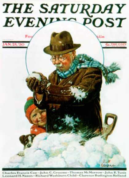 Saturday Evening Post - 1930-01-25: Snowball Fight (J.F. Kernan)