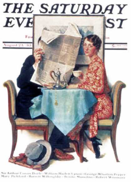 Saturday Evening Post - 1930-08-23: "Breakfast Table" or "Behind   the (Norman Rockwell)