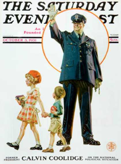 Saturday Evening Post - 1931-10-03: Policeman and School Children (J.C. Leyendecker)