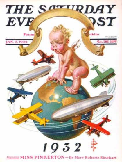 Saturday Evening Post - 1932-01-02: Airships Circling Baby New Year (J.C. Leyendecker)