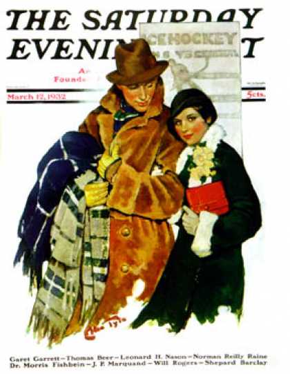 Saturday Evening Post - 1932-03-12: Date at Hockey Game (Ellen Pyle)