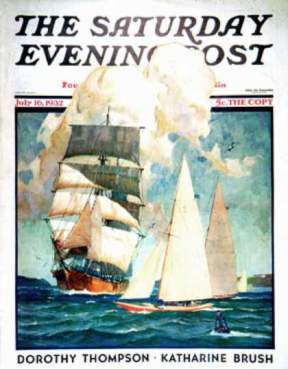 Saturday Evening Post - 1932-07-16: Ship and Sailboats (Gordon Grant)
