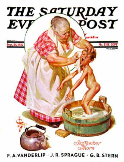 Saturday Evening Post - 1932-09-24: Saturday Night Bath (J.C. Leyendecker)