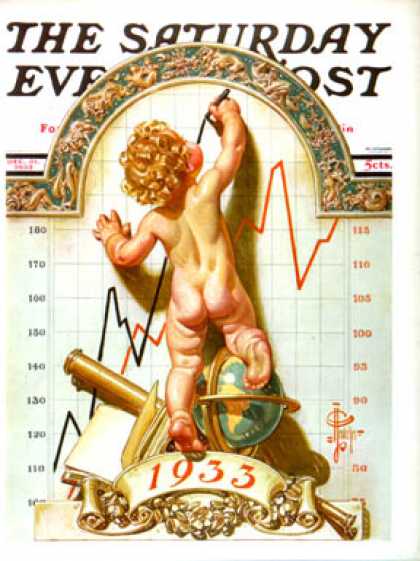 Saturday Evening Post - 1932-12-31: Baby New Year Charting 1933 (J.C. Leyendecker)