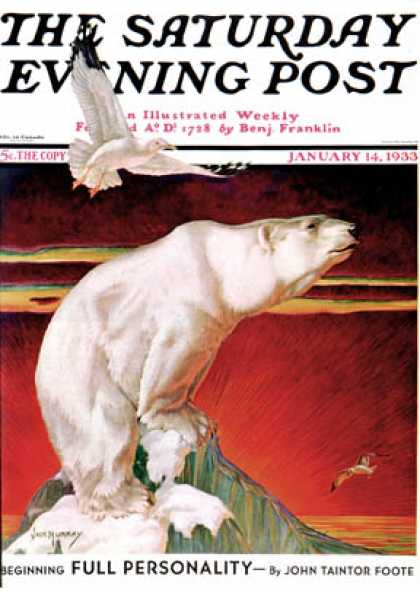 Saturday Evening Post - 1933-01-14: Polar Bear on Iceberg (Jack Murray)