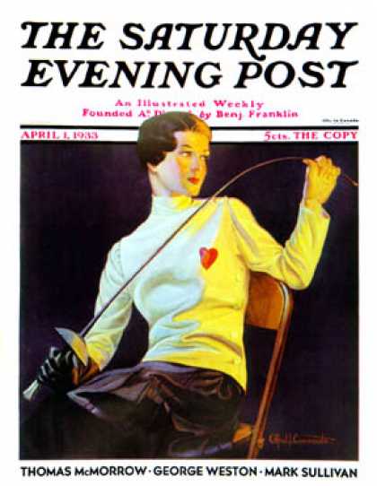 Saturday Evening Post - 1933-04-01: Female Fencer (Alfred F. Cammarata)