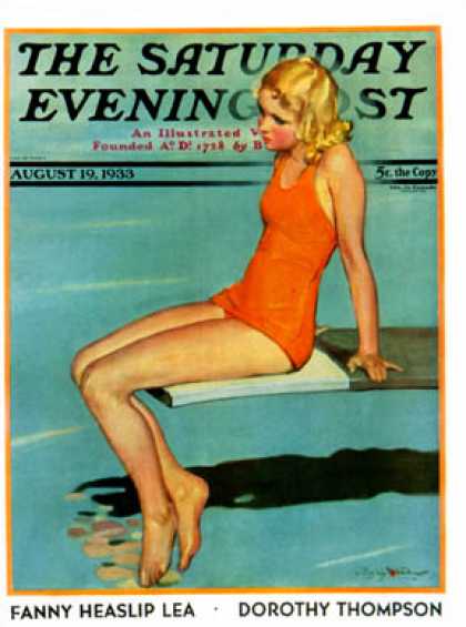 Saturday Evening Post - 1933-08-19: Sitting on the Diving Board (Penrhyn Stanlaws)