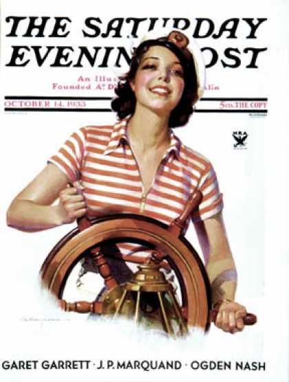 Saturday Evening Post - 1933-10-14: Woman Takes the Wheel (Robert C. Kauffmann)