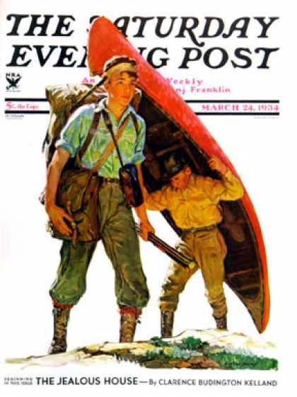 Saturday Evening Post - 1934-03-24: Canoe Portage (Eugene Iverd)