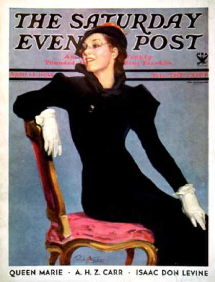 Saturday Evening Post - 1934-04-14: Woman in Black (Penrhyn Stanlaws)