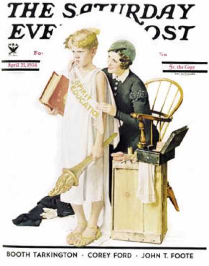 Saturday Evening Post - 1934-04-21: "Spirit of Education" (Norman Rockwell)