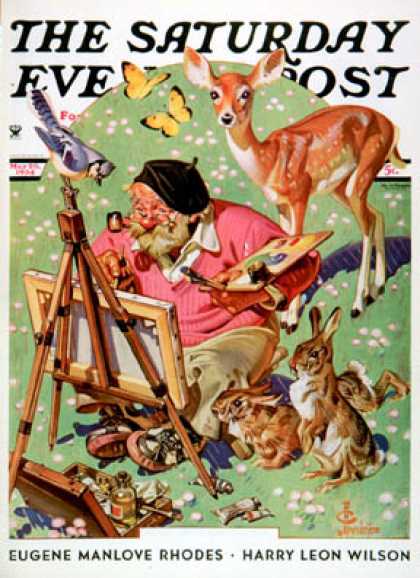 Saturday Evening Post - 1934-05-26: Artist and Animals (J.C. Leyendecker)