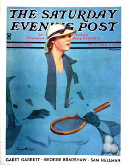 Saturday Evening Post - 1934-06-16: Tennis in Blue (Penrhyn Stanlaws)